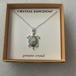 🆕 Genuine Crystal Silver-Tone Multicolor Turtle Pendant Necklace Adjustable